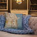 Custom Chicago Illinois Map Throw Pillow in Woodblock on Cream Colored Couch