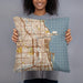 Person holding 18x18 Custom Chicago Illinois Map Throw Pillow in Woodblock