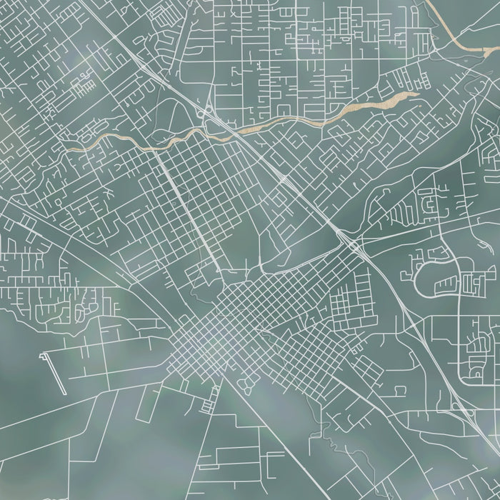 Chico California Map Print in Afternoon Style Zoomed In Close Up Showing Details