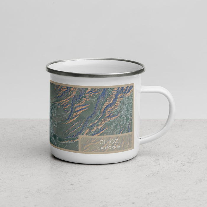 Right View Custom Chico California Map Enamel Mug in Afternoon
