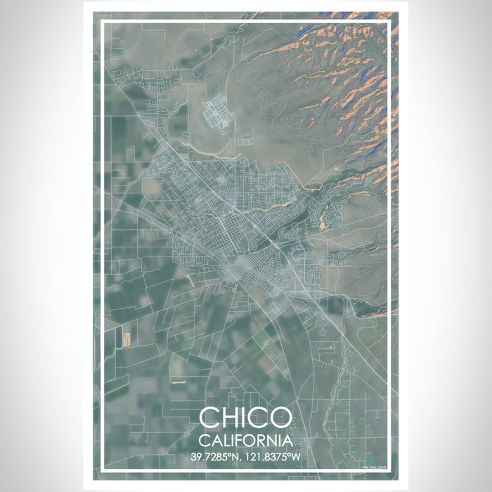 Chico California Map Print Portrait Orientation in Afternoon Style With Shaded Background