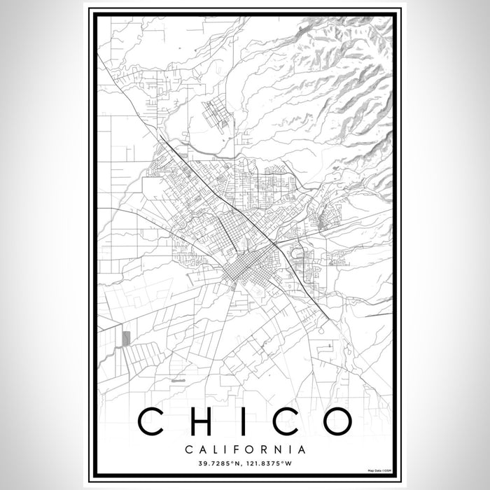 Chico California Map Print Portrait Orientation in Classic Style With Shaded Background
