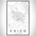 Chico California Map Print Portrait Orientation in Classic Style With Shaded Background