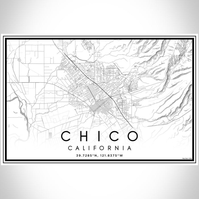 Chico California Map Print Landscape Orientation in Classic Style With Shaded Background
