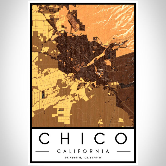 Chico California Map Print Portrait Orientation in Ember Style With Shaded Background