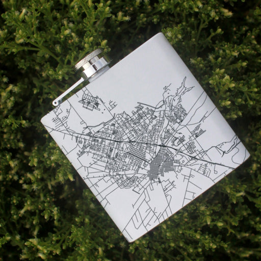 Chico California Custom Engraved City Map Inscription Coordinates on 6oz Stainless Steel Flask in White