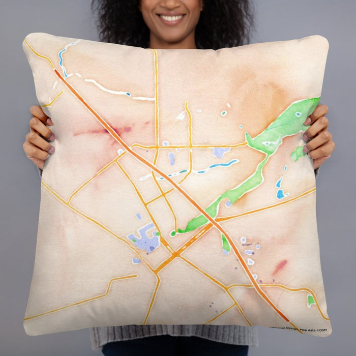 Person holding 22x22 Custom Chico California Map Throw Pillow in Watercolor