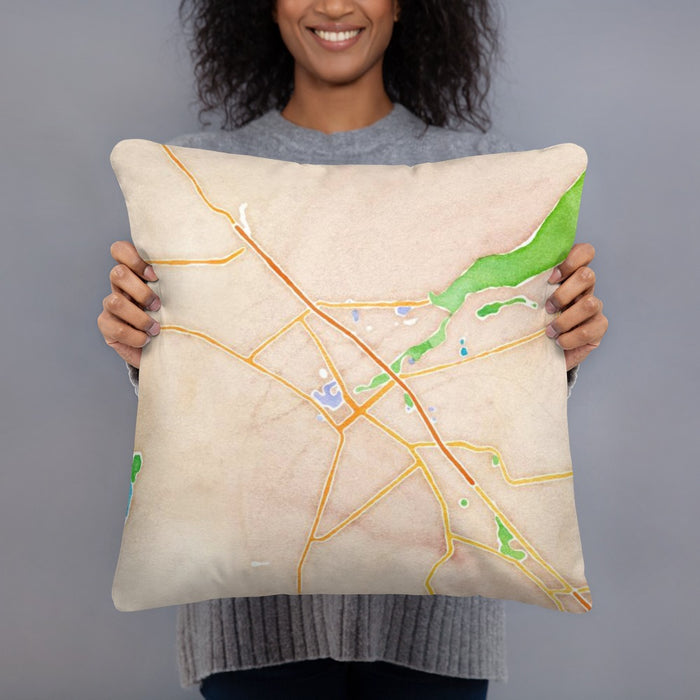 Person holding 18x18 Custom Chico California Map Throw Pillow in Watercolor