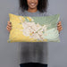 Person holding 20x12 Custom Chico California Map Throw Pillow in Woodblock