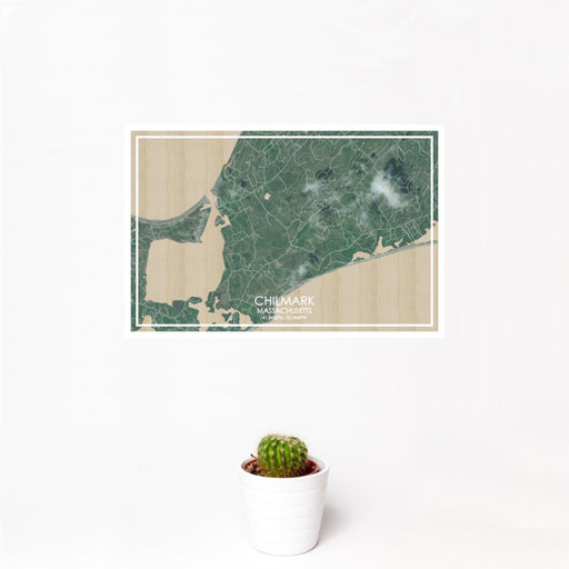 12x18 Chilmark Massachusetts Map Print Landscape Orientation in Afternoon Style With Small Cactus Plant in White Planter