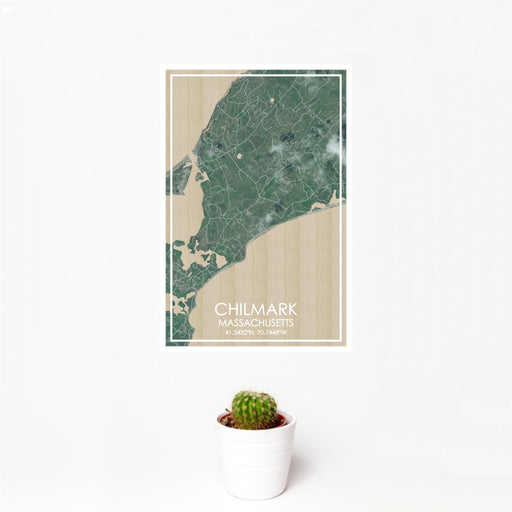 12x18 Chilmark Massachusetts Map Print Portrait Orientation in Afternoon Style With Small Cactus Plant in White Planter
