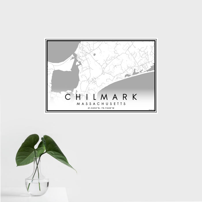 16x24 Chilmark Massachusetts Map Print Landscape Orientation in Classic Style With Tropical Plant Leaves in Water