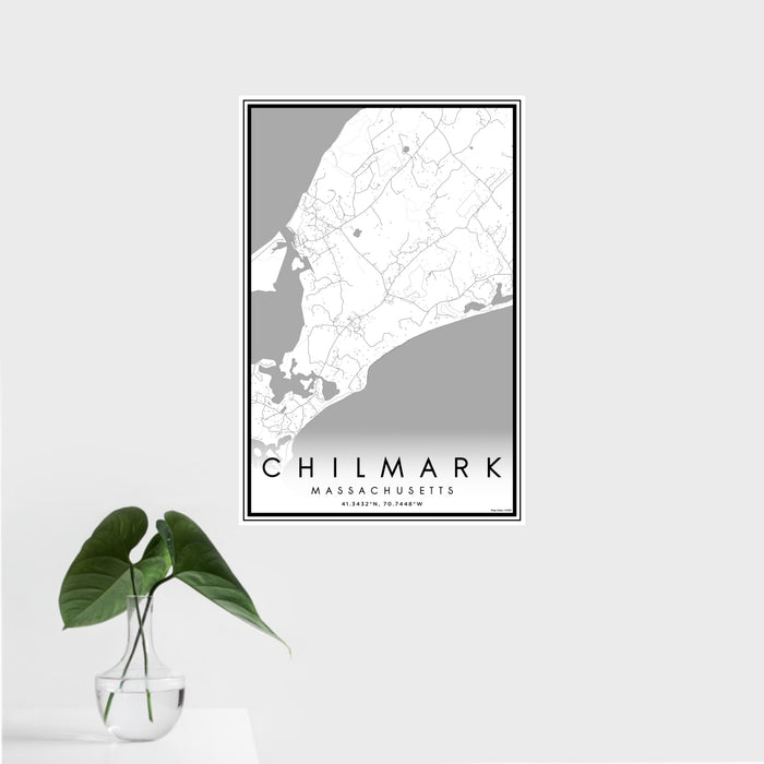 16x24 Chilmark Massachusetts Map Print Portrait Orientation in Classic Style With Tropical Plant Leaves in Water
