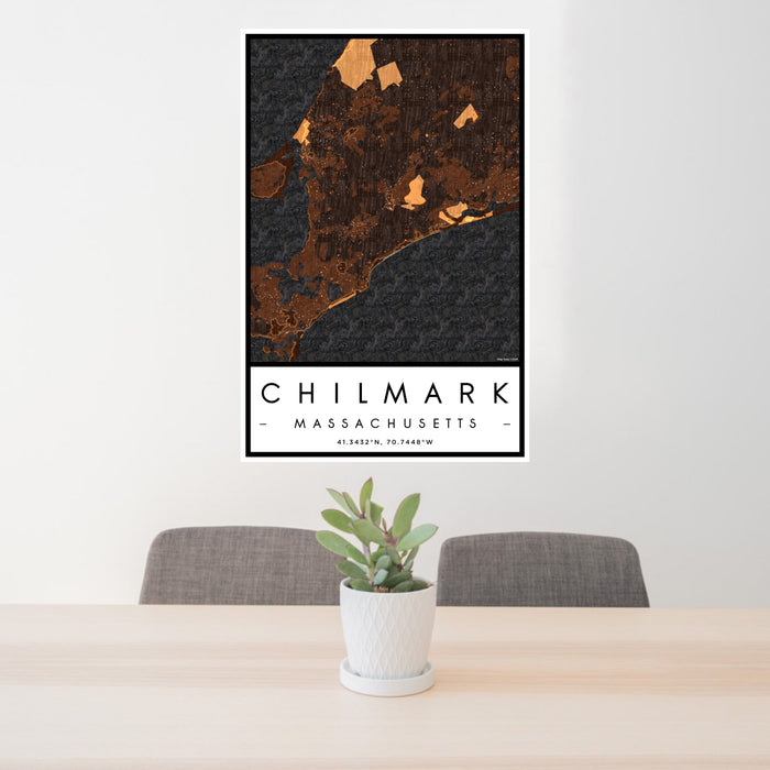 24x36 Chilmark Massachusetts Map Print Portrait Orientation in Ember Style Behind 2 Chairs Table and Potted Plant