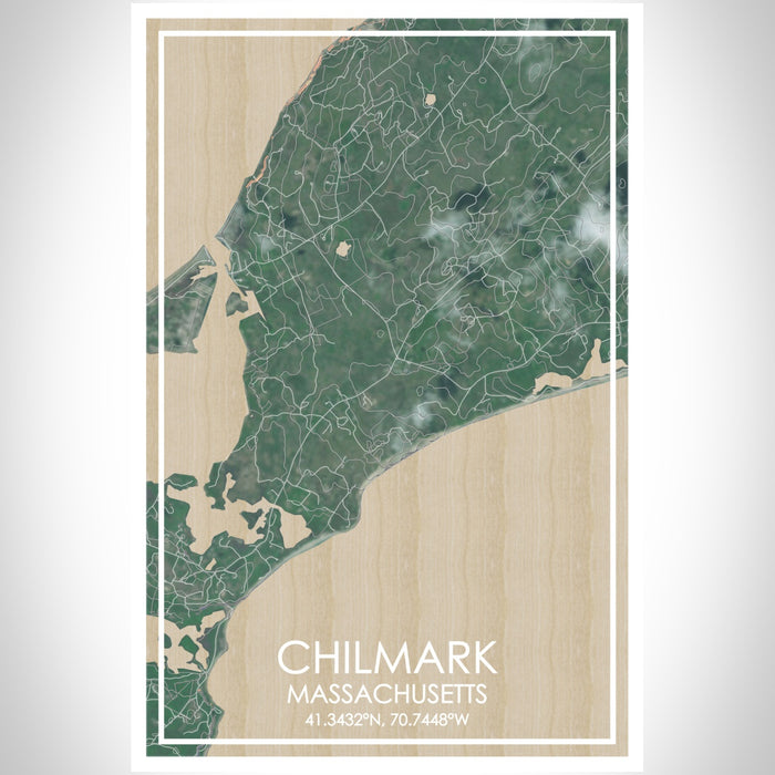 Chilmark Massachusetts Map Print Portrait Orientation in Afternoon Style With Shaded Background