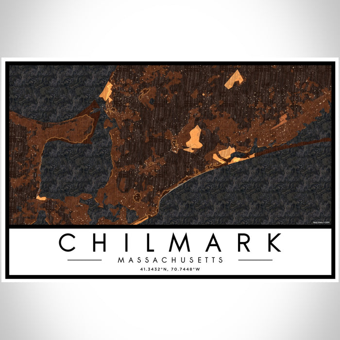 Chilmark Massachusetts Map Print Landscape Orientation in Ember Style With Shaded Background