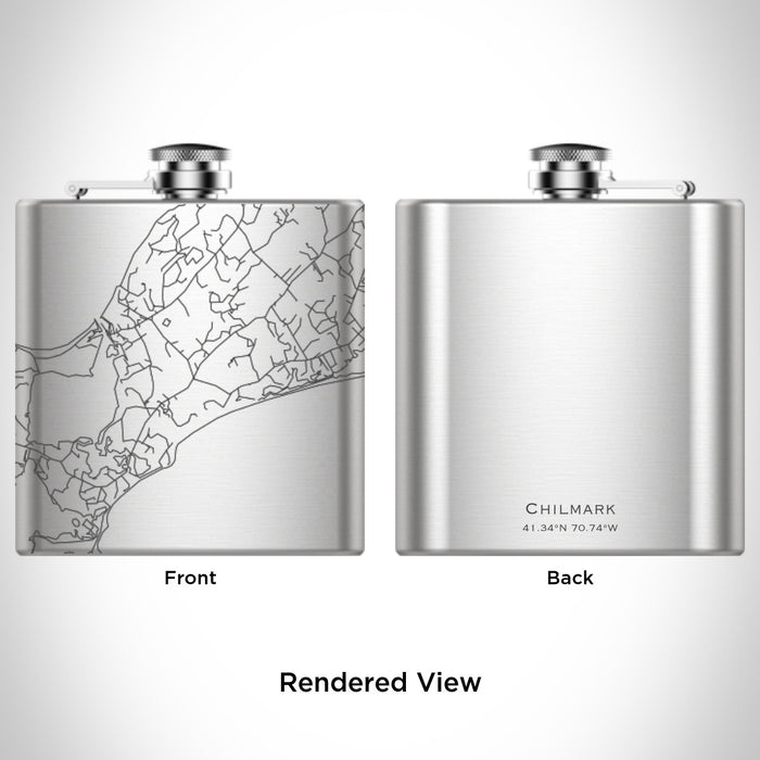 Rendered View of Chilmark Massachusetts Map Engraving on 6oz Stainless Steel Flask
