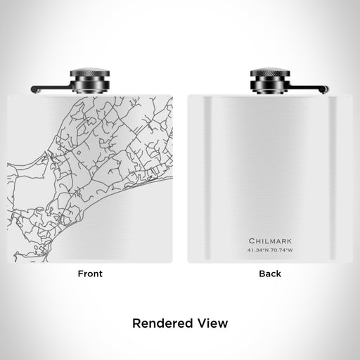 Rendered View of Chilmark Massachusetts Map Engraving on 6oz Stainless Steel Flask in White