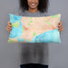 Person holding 20x12 Custom Chilmark Massachusetts Map Throw Pillow in Watercolor