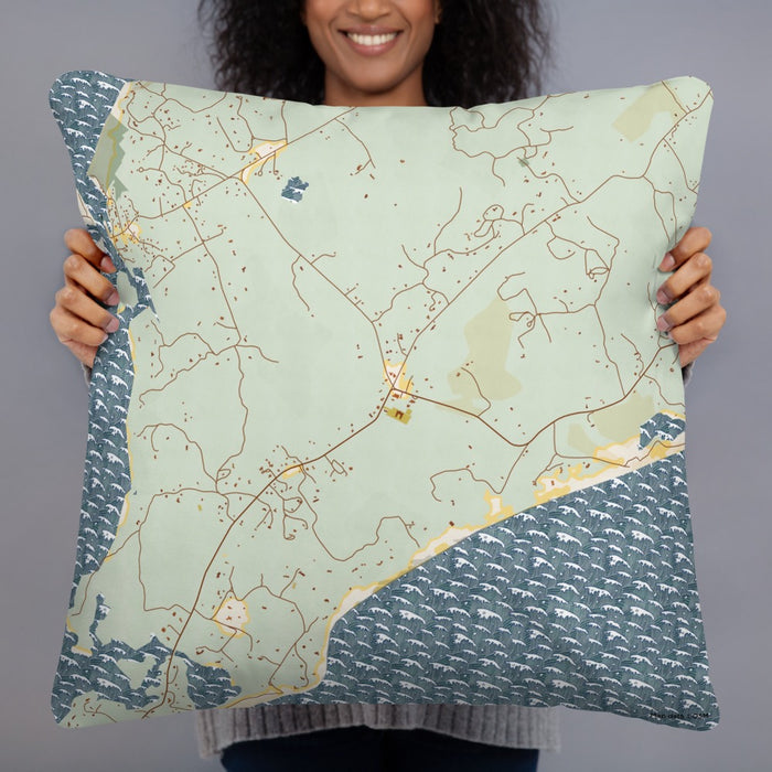 Person holding 22x22 Custom Chilmark Massachusetts Map Throw Pillow in Woodblock