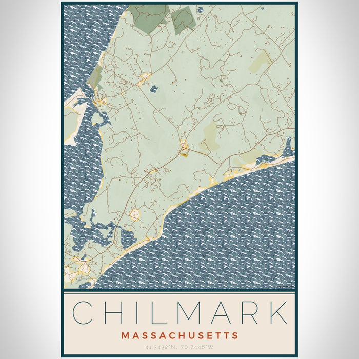 Chilmark Massachusetts Map Print Portrait Orientation in Woodblock Style With Shaded Background