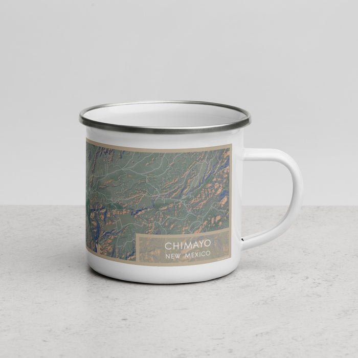 Right View Custom Chimayo New Mexico Map Enamel Mug in Afternoon