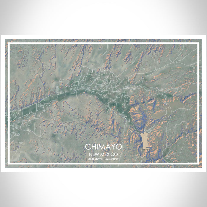 Chimayo New Mexico Map Print Landscape Orientation in Afternoon Style With Shaded Background