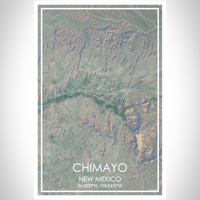 Chimayo New Mexico Map Print Portrait Orientation in Afternoon Style With Shaded Background