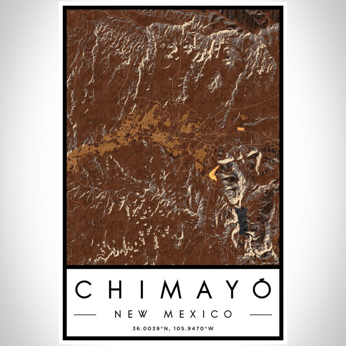 Chimayó New Mexico Map Print Portrait Orientation in Ember Style With Shaded Background