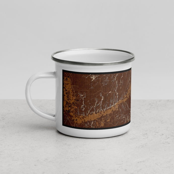 Left View Custom Chimayo New Mexico Map Enamel Mug in Ember