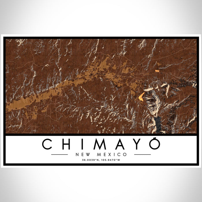 Chimayó New Mexico Map Print Landscape Orientation in Ember Style With Shaded Background