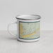 Left View Custom Chimayo New Mexico Map Enamel Mug in Woodblock