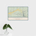 16x24 Chimayó New Mexico Map Print Landscape Orientation in Woodblock Style With Tropical Plant Leaves in Water