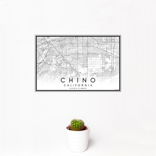 12x18 Chino California Map Print Landscape Orientation in Classic Style With Small Cactus Plant in White Planter