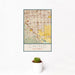 12x18 Chino California Map Print Portrait Orientation in Woodblock Style With Small Cactus Plant in White Planter