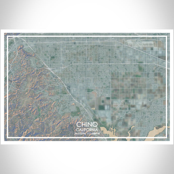 Chino California Map Print Landscape Orientation in Afternoon Style With Shaded Background
