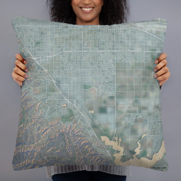 Person holding 22x22 Custom Chino California Map Throw Pillow in Afternoon