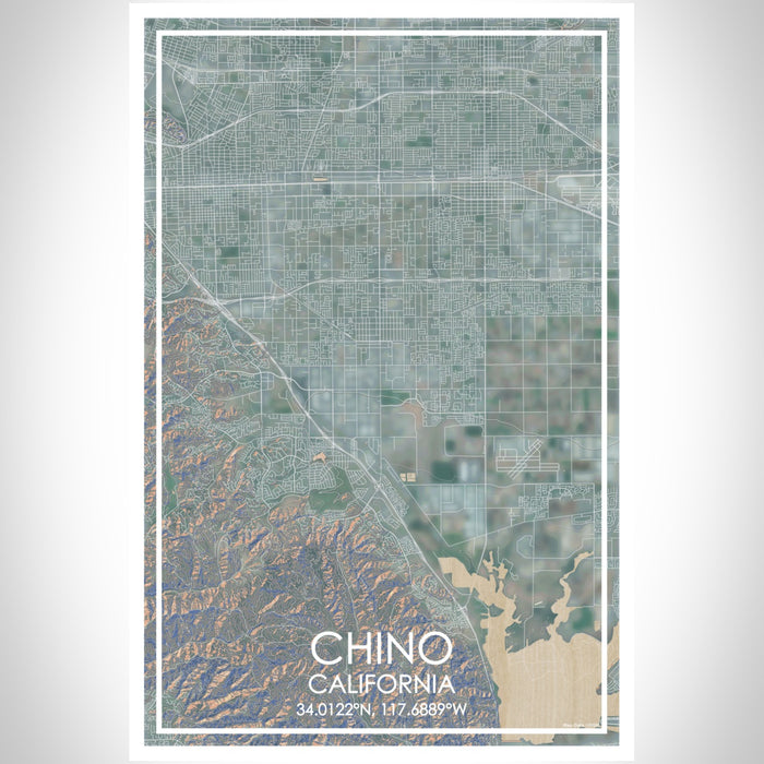 Chino California Map Print Portrait Orientation in Afternoon Style With Shaded Background