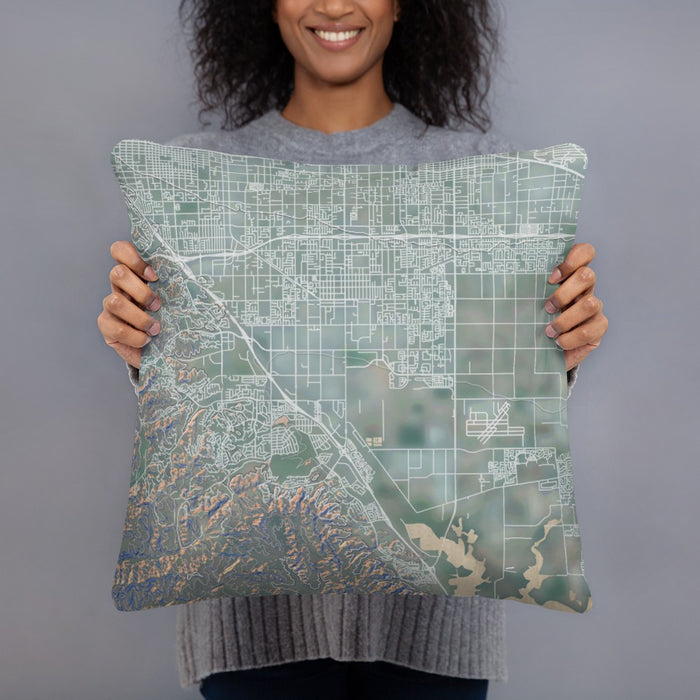 Person holding 18x18 Custom Chino California Map Throw Pillow in Afternoon