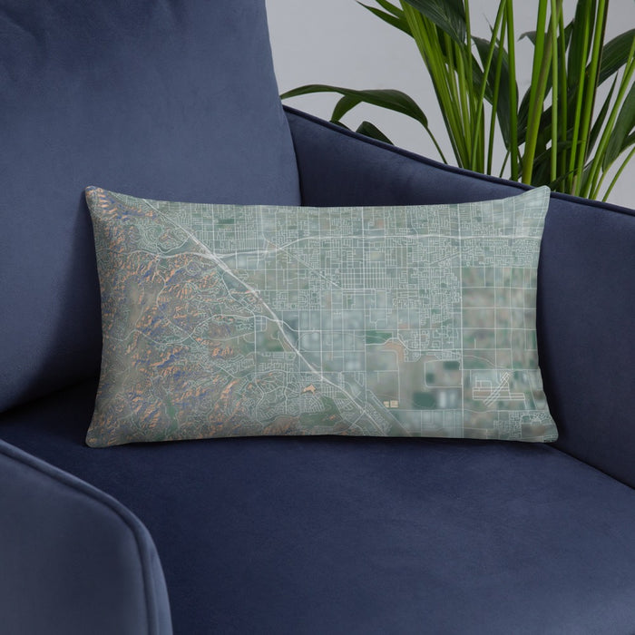 Custom Chino California Map Throw Pillow in Afternoon on Blue Colored Chair