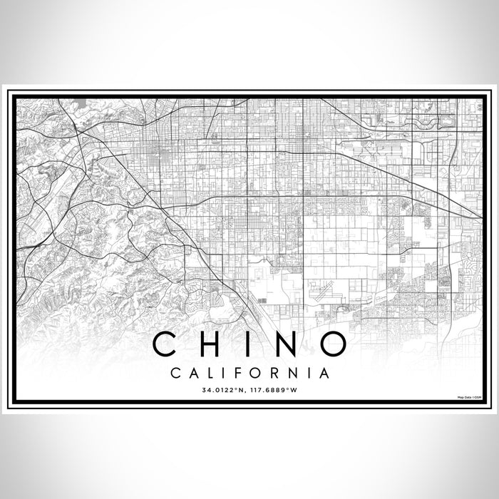 Chino California Map Print Landscape Orientation in Classic Style With Shaded Background