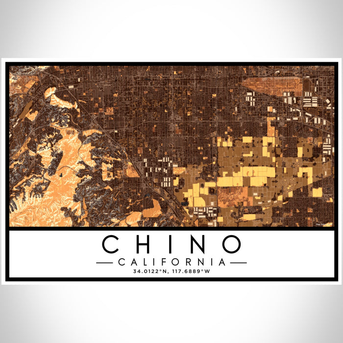 Chino California Map Print Landscape Orientation in Ember Style With Shaded Background