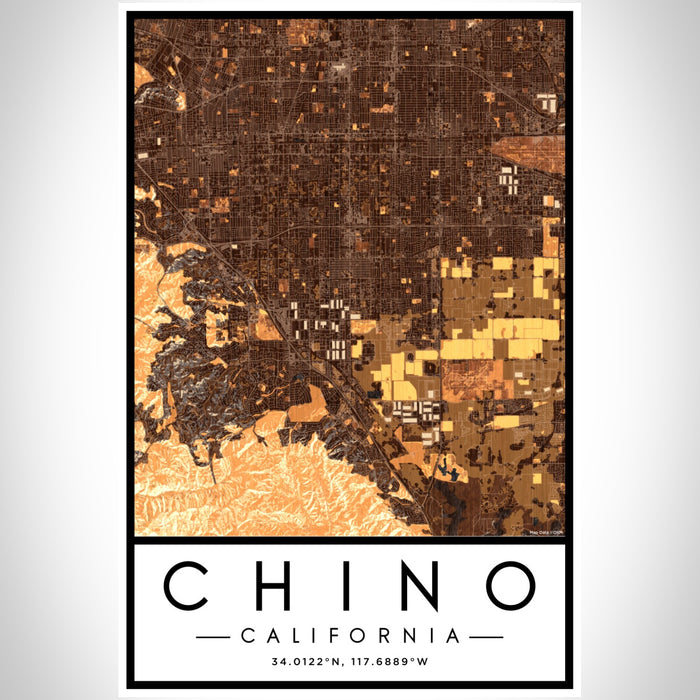 Chino California Map Print Portrait Orientation in Ember Style With Shaded Background