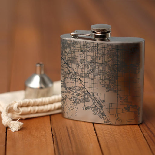 Chino California Custom Engraved City Map Inscription Coordinates on 6oz Stainless Steel Flask