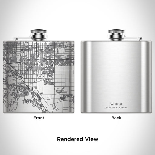 Rendered View of Chino California Map Engraving on 6oz Stainless Steel Flask