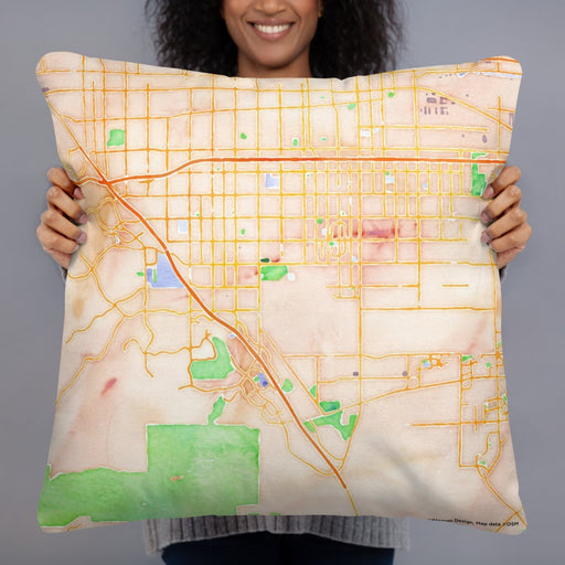 Person holding 22x22 Custom Chino California Map Throw Pillow in Watercolor