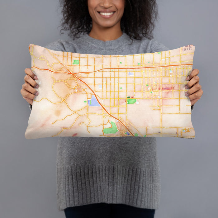 Person holding 20x12 Custom Chino California Map Throw Pillow in Watercolor