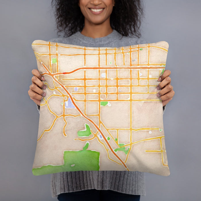 Person holding 18x18 Custom Chino California Map Throw Pillow in Watercolor