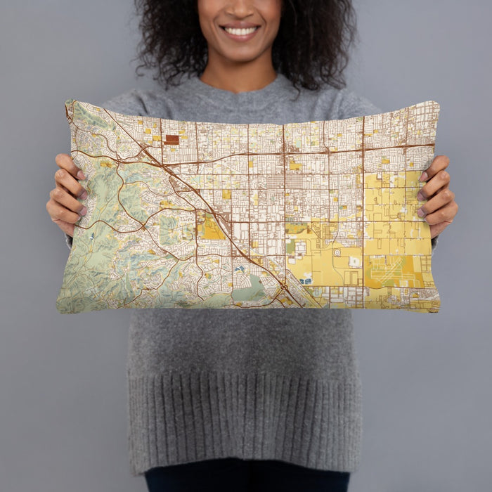 Person holding 20x12 Custom Chino California Map Throw Pillow in Woodblock