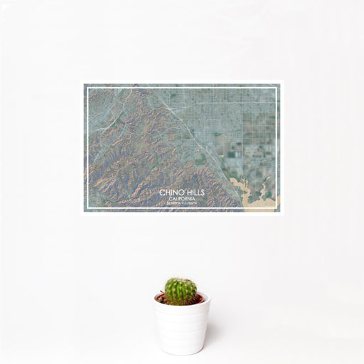 12x18 Chino Hills California Map Print Landscape Orientation in Afternoon Style With Small Cactus Plant in White Planter